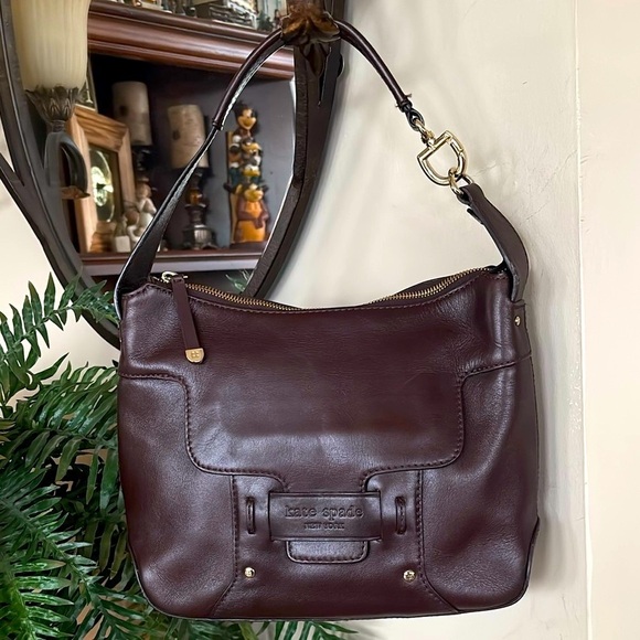Kate Spade Brown Leather Shoulder Bag Vintage Zippered Purse Gold Tone Accents - Picture 1 of 16